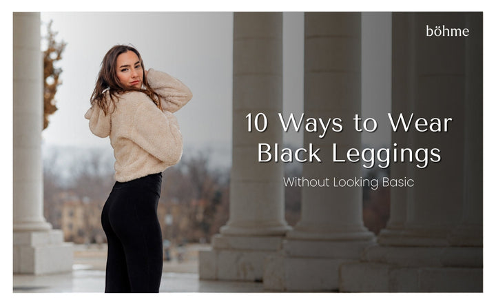 Black leggings styled with a cream sherpa pullover for a cozy casual outfit