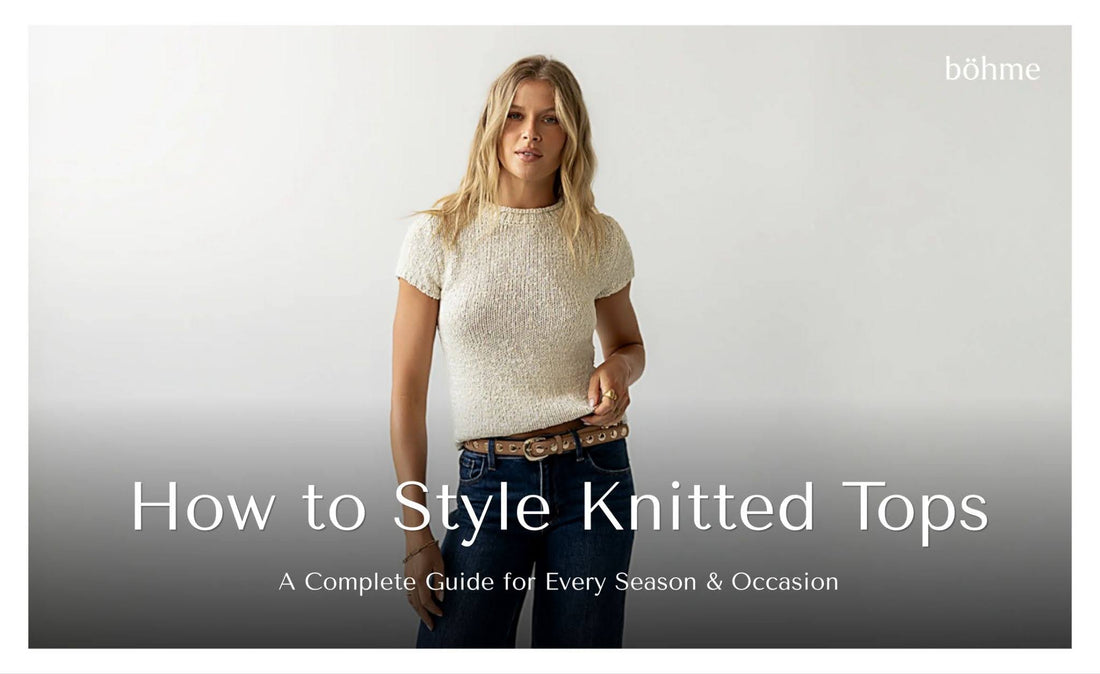 Woman wearing a cream knitted top with dark blue jeans and a statement belt