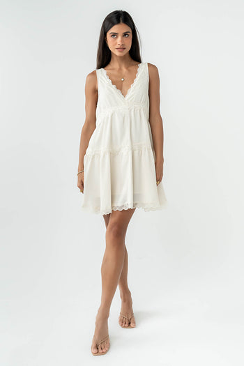 Quinny Lace Trim Mini Dress in Cream