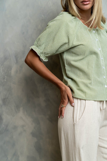 Benny Gingham Blouse in Green - FINAL SALE