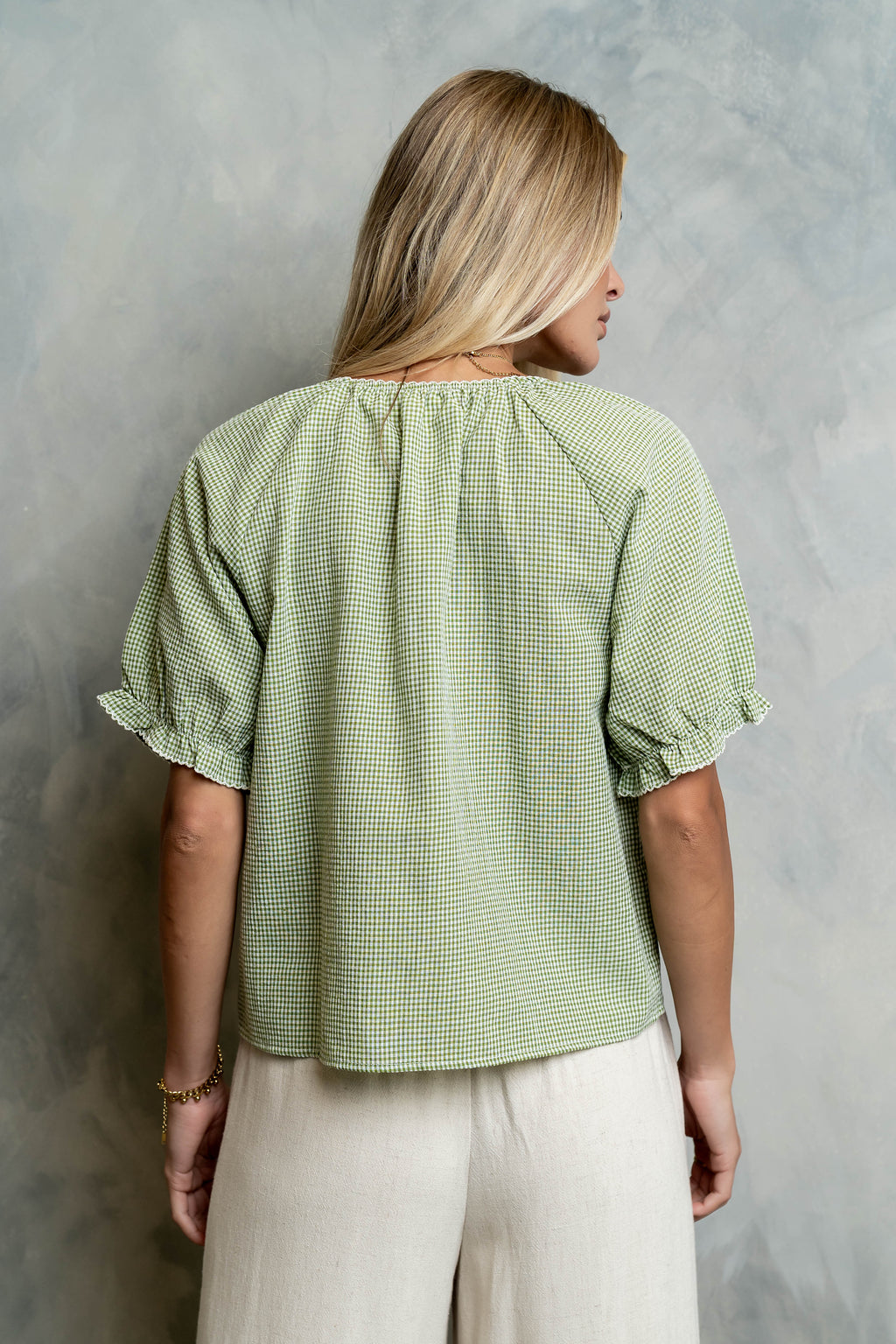 Benny Gingham Blouse in Green - FINAL SALE