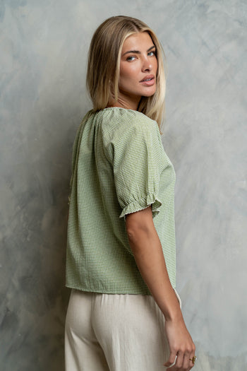 Benny Gingham Blouse in Green - FINAL SALE