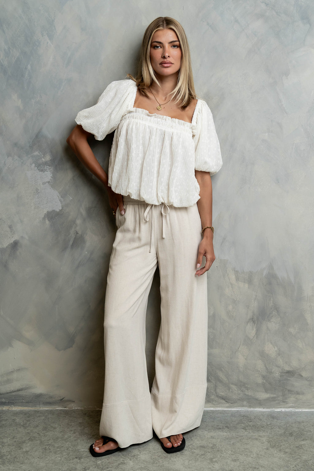 Renna Textured Bubble Top in Ivory