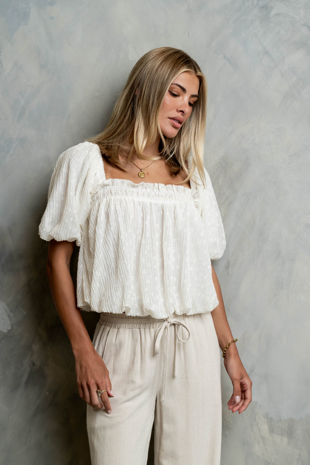 Renna Textured Bubble Top in Ivory