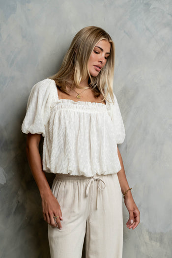 Renna Textured Bubble Top in Ivory