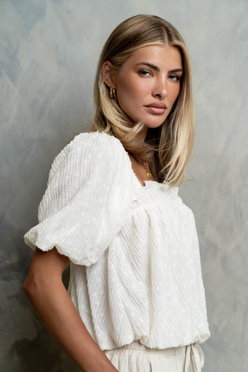 Renna Textured Bubble Top in Ivory