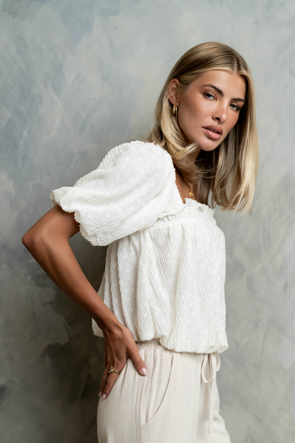 Renna Textured Bubble Top in Ivory