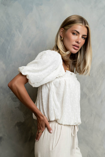 Renna Textured Bubble Top in Ivory