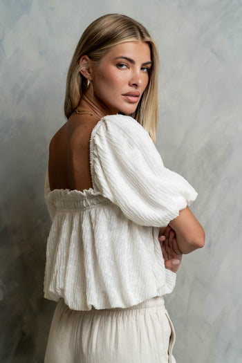 Renna Textured Bubble Top in Ivory