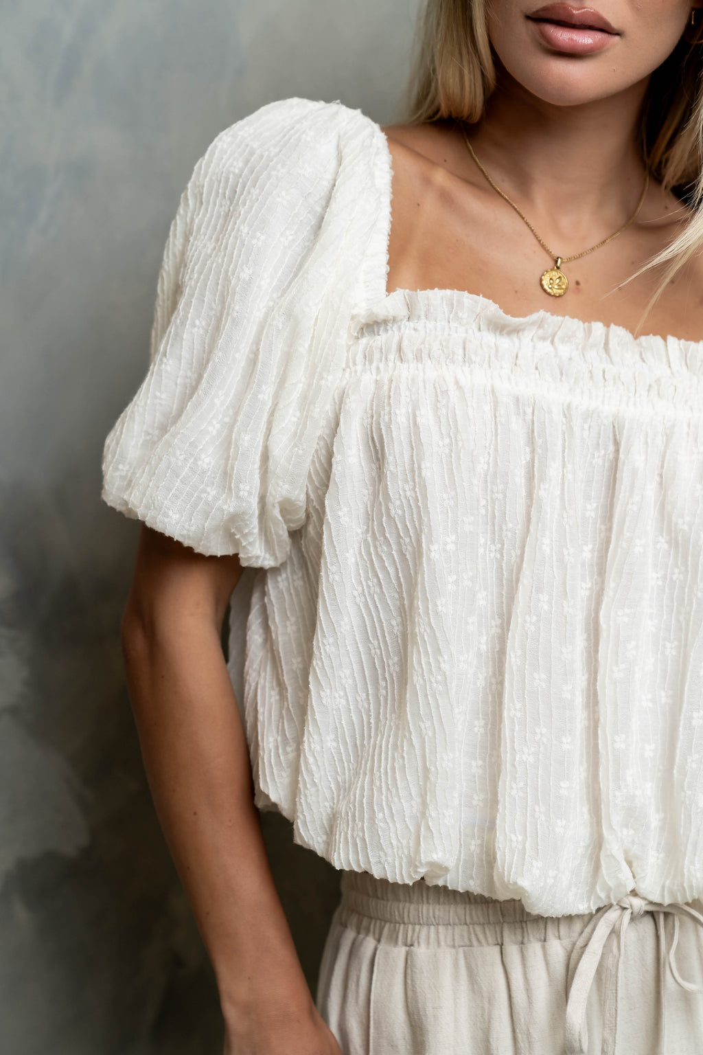 Renna Textured Bubble Top in Ivory