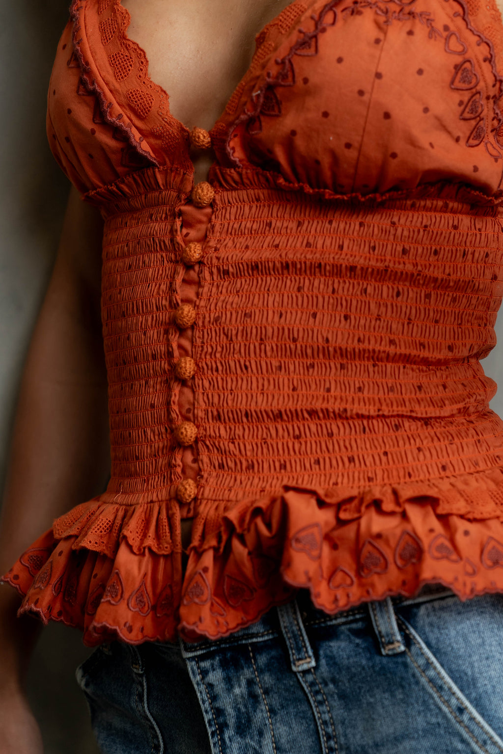 Keira Smocked Tank Top in Rust
