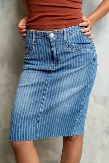 Bridget Striped Denim Knee Length Skirt - FINAL SALE