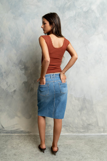 Bridget Striped Denim Knee Length Skirt - FINAL SALE