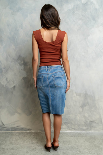 Bridget Striped Denim Knee Length Skirt - FINAL SALE