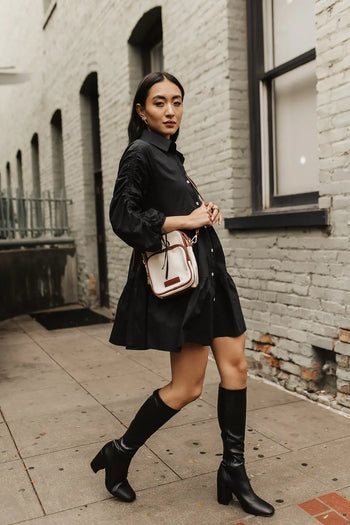 Woven mini dress in black 