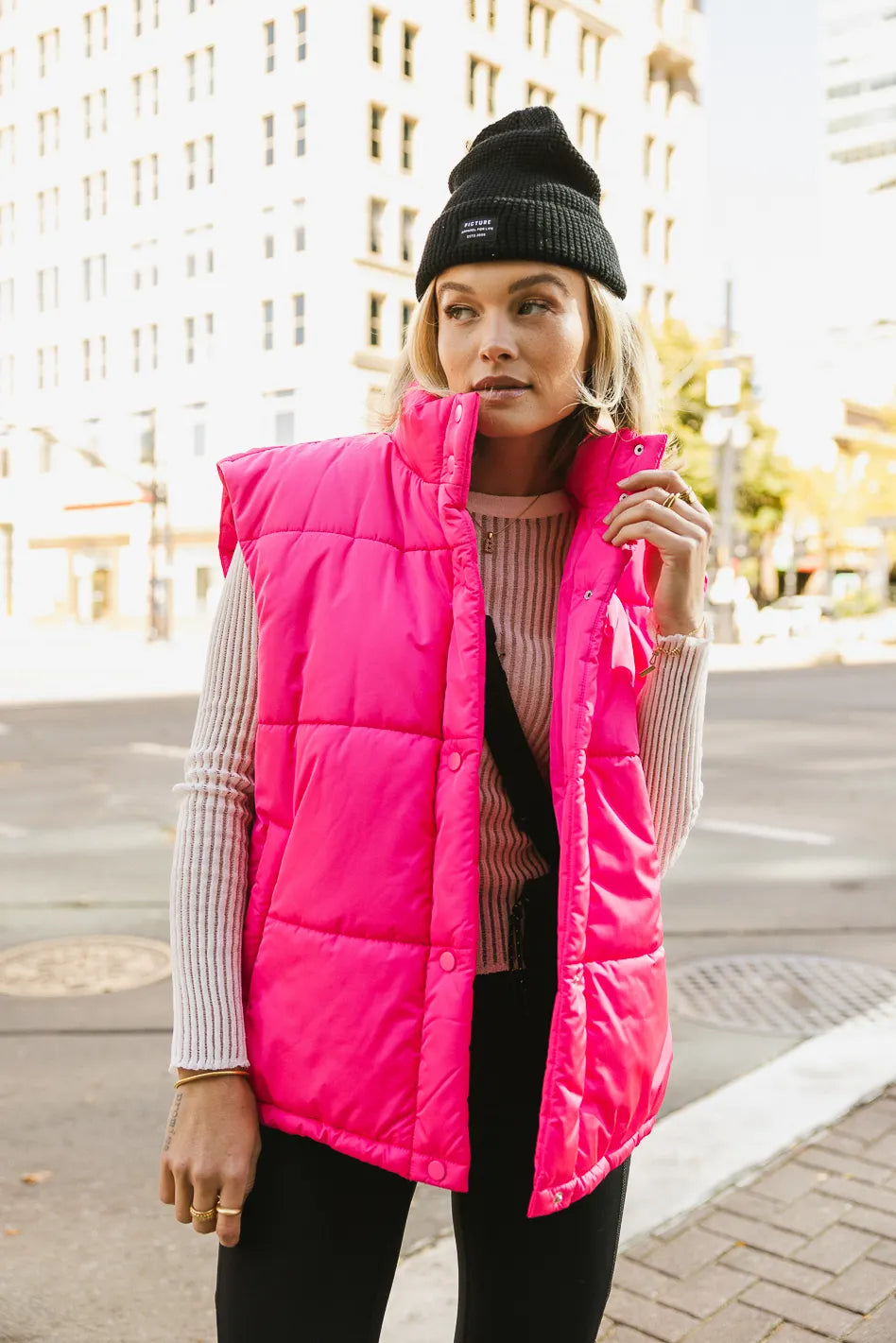 Button up vest in pink 