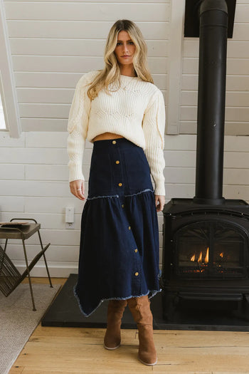 denim midi skirt