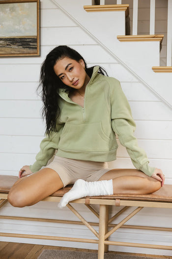 Long sleeve half zip sweater in sage 