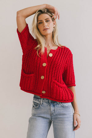 Brenda Knit Cardigan in Red - FINAL SALE