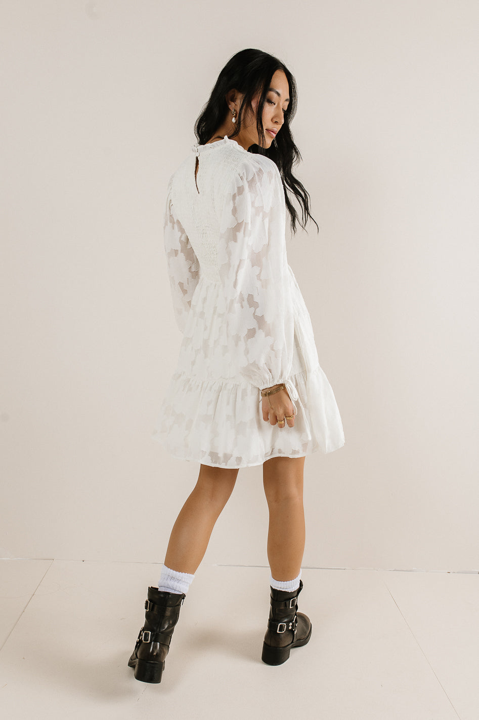 lace sleeve dress in white