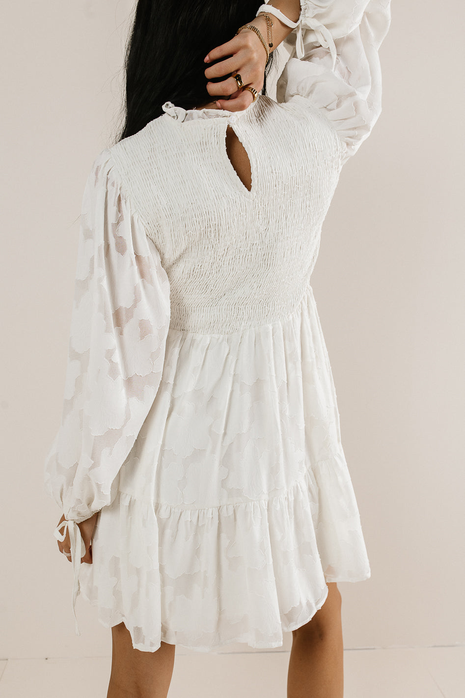 smocked dress in white