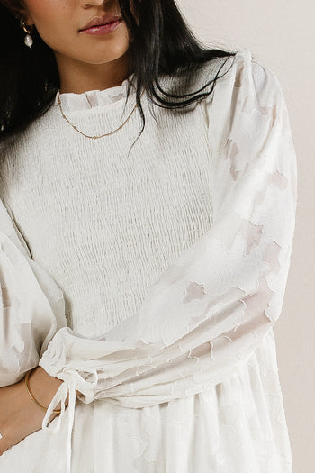 smocked dress with lace sleeve