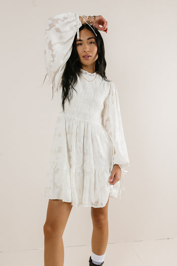 mock neck mini dress in white
