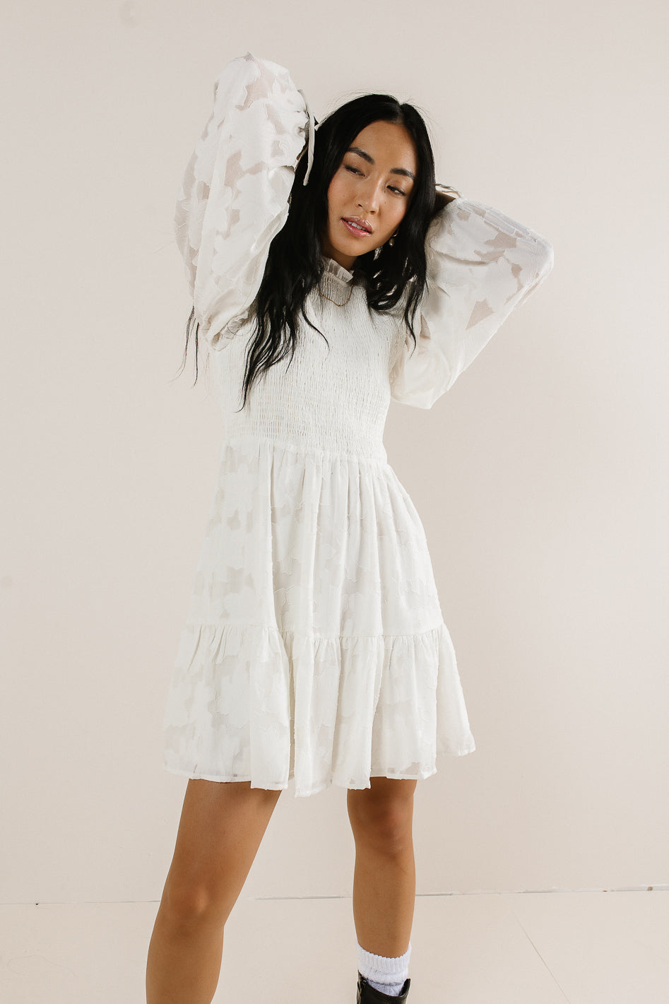 flowy mini dress with long sleeve