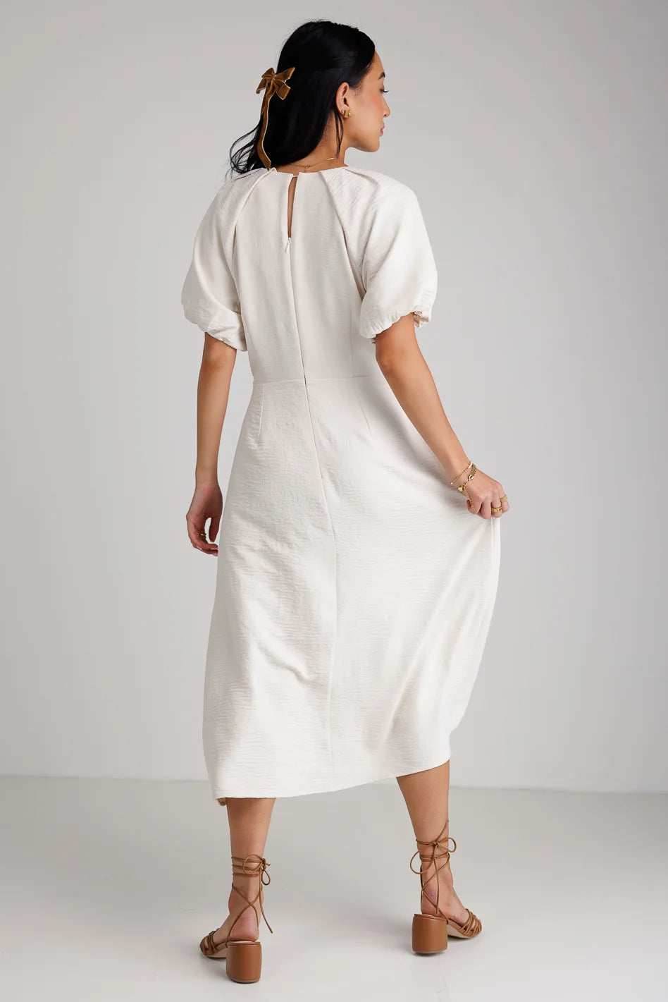 Woven midi dress in cream 