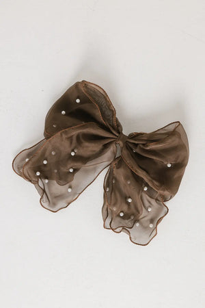 Pearl Bow Hair Clip in Brown - FINAL SALE