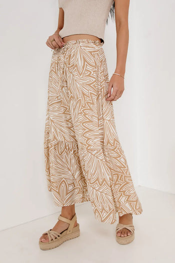 Elastic waist skirt in khaki 