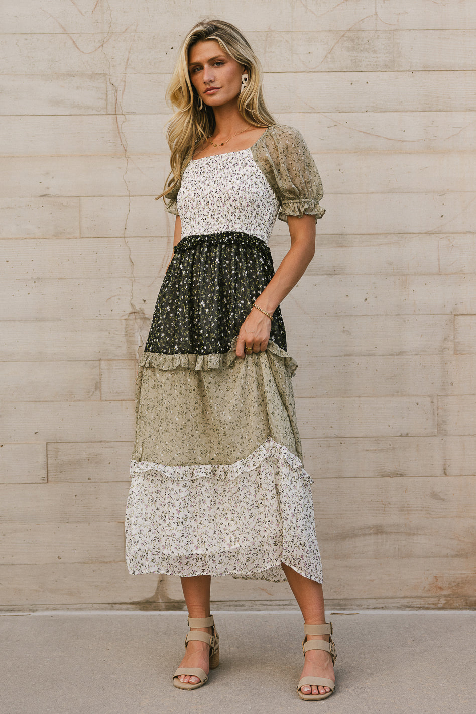 patchwork midi dress