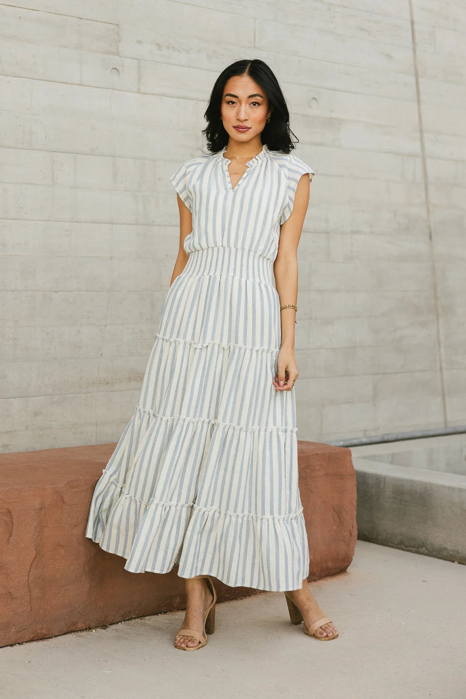 Tiered skirt dress in cream 