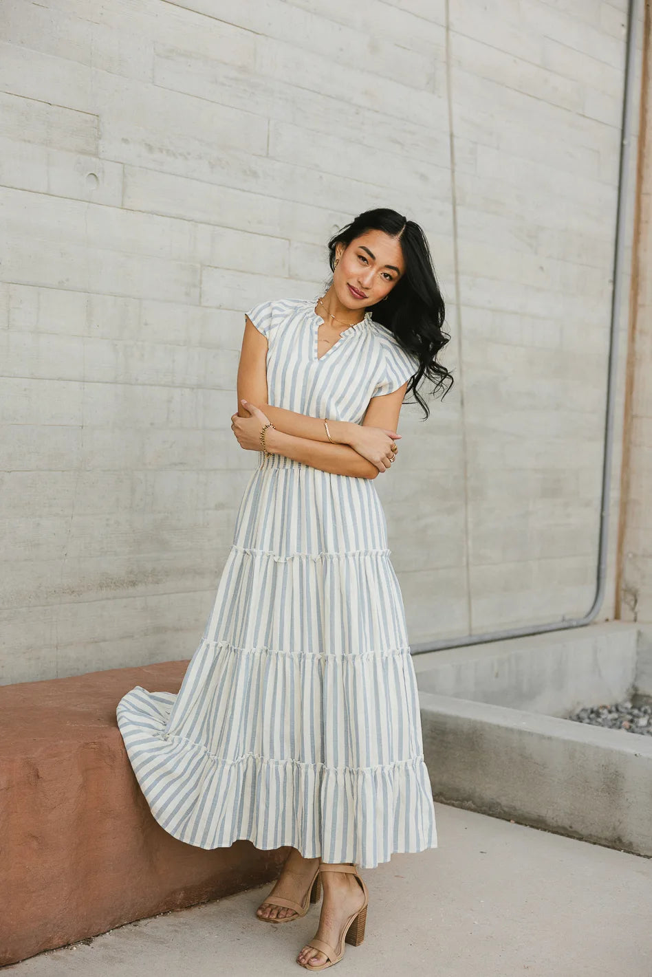 Short sleeves striped dress 