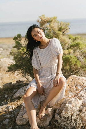 Melina Plaid Midi Dress in Taupe - FINAL SALE