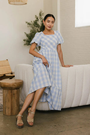 Jenna Gingham Maxi Dress in Blue - FINAL SALE