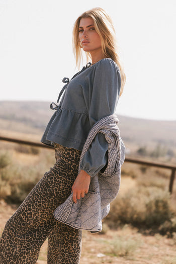 denim blouse with ties