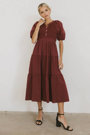 Leandra Midi Dress in Burgundy - FINAL SALE