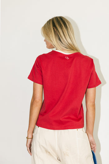 contrast red cropped top
