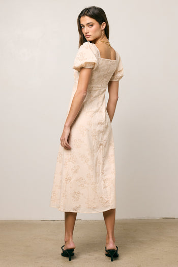 PUFF SLEEVE MIDI DRESS IN CREAM