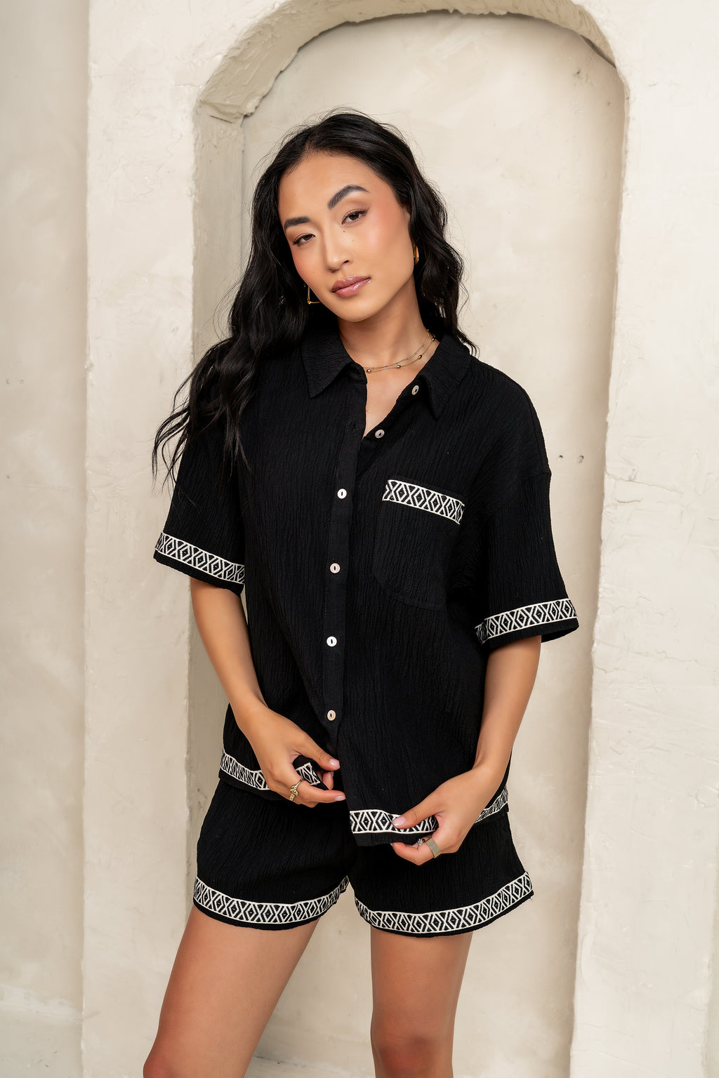 button up blouse in black