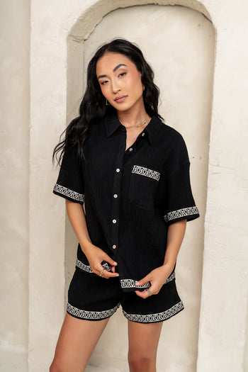 button up blouse in black