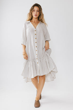 Theo Striped Midi Dress in Grey - FINAL SALE