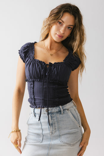 Ruffle Blouse in Navy