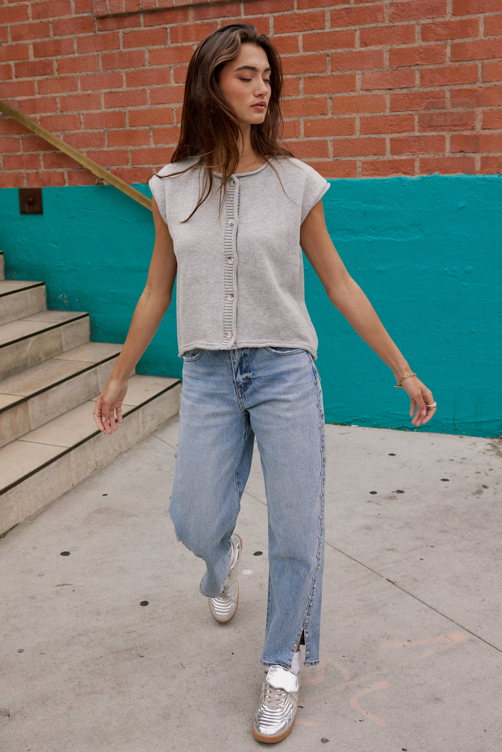 GREY BUTTON UP TOPS