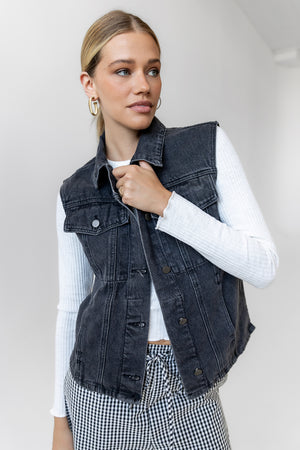 Jasmine Denim Vest in Black - FINAL SALE