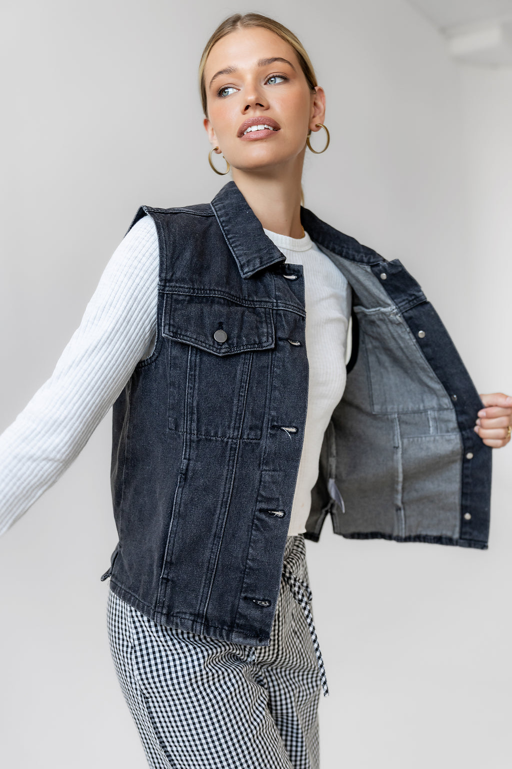 button up denim vest