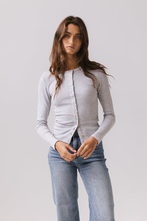 Mia Button Up Top in Grey