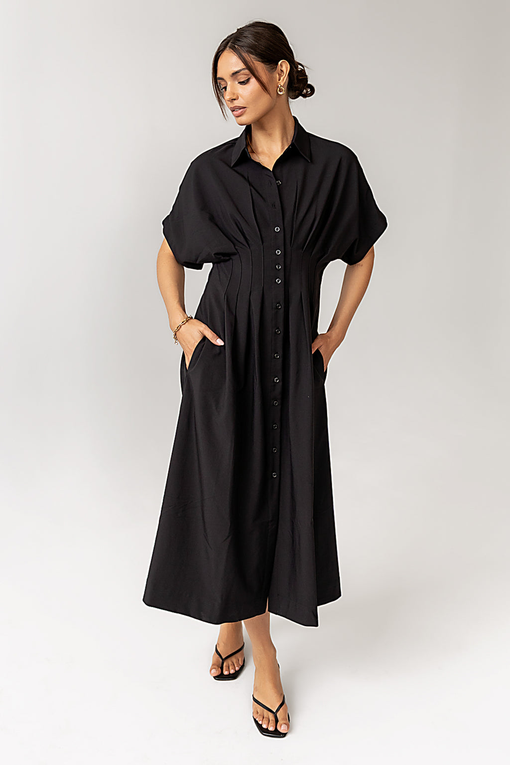 black button front dress
