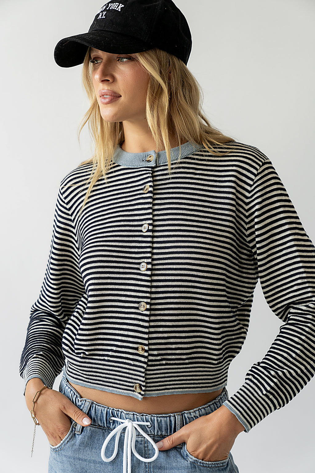 Button Front Cardigan in Dusty Blue